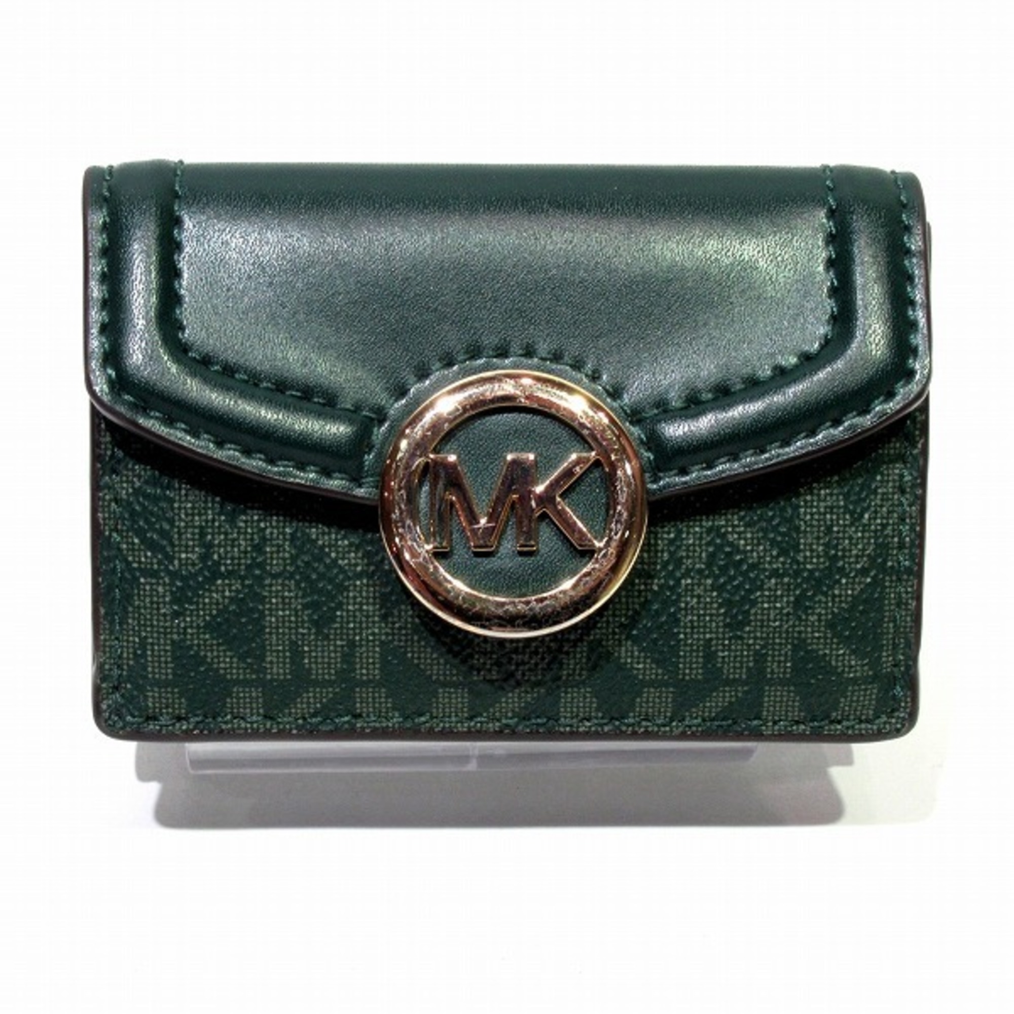 Michael Kors 35t0gftp0b Rgrmlt Pvc X Leather Green Wallet 3 Fold Women's